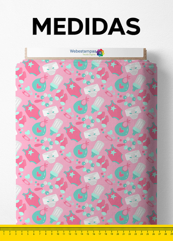 Tecido Tactel Estampa Digital Roupinha Rosa e Azul 1,55m de Largura