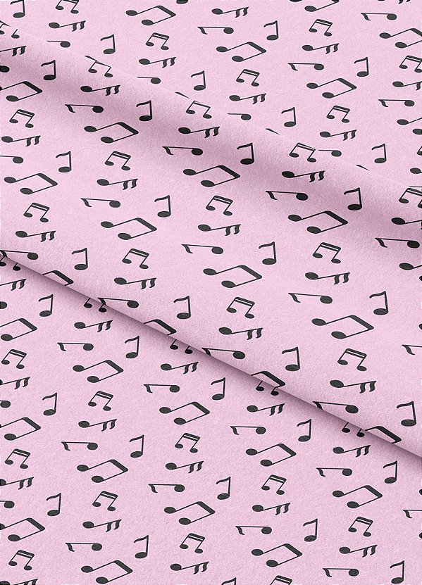 Tecido Tactel Estampa Digital Nota Musical Preto Fundo Rosa 1,55m de Largura