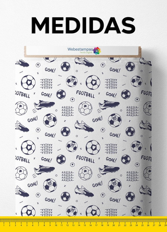 Tecido Tactel Estampa Digital Futebol Marinho Fundo Branco 1,55m de Largura