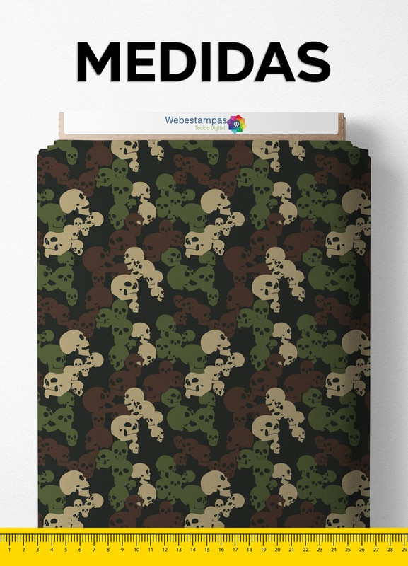 Tecido Tactel Estampa Digital Camuflado De Caveiras Verde 1,55m de Largura