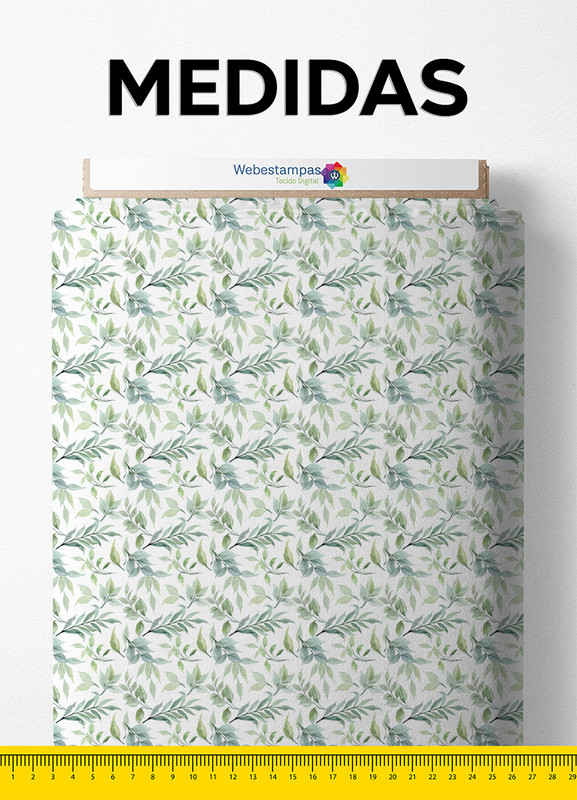 Tecido Tactel Estampa Digital Folhas Pinturas Fundo Branco 1,55m de Largura