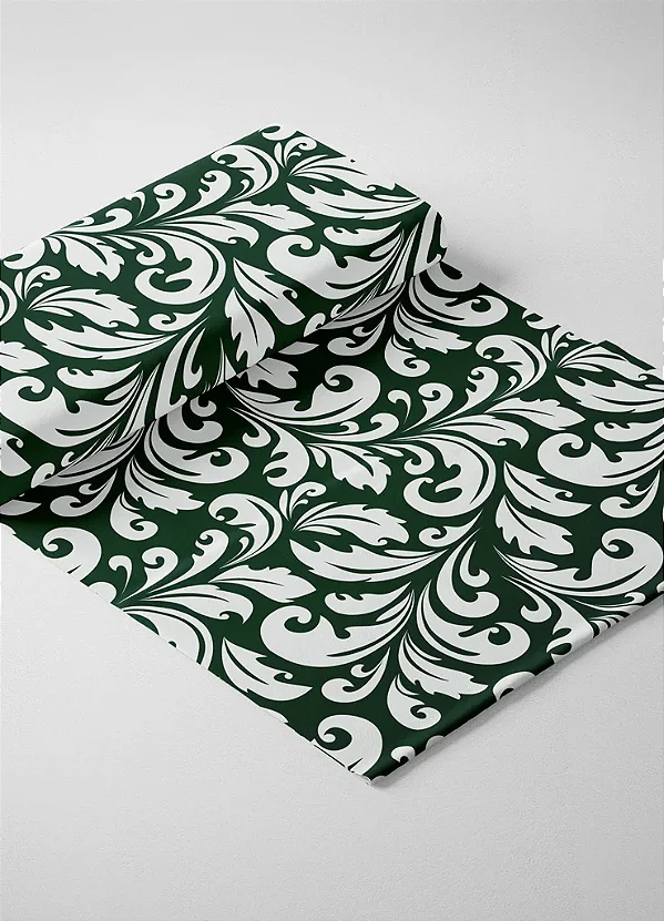 Tecido Microfibra Estampa Digital Arabesco Fundo Verde Escuro 1,55 de Largura