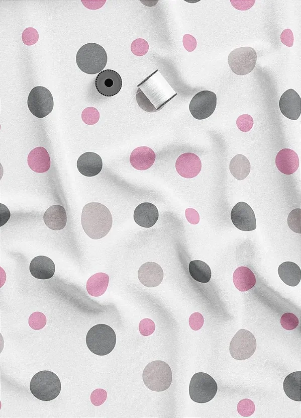 Tecido Microfibra Estampa Digital Bolinhas Pink com Cinza 1,55 de Largura