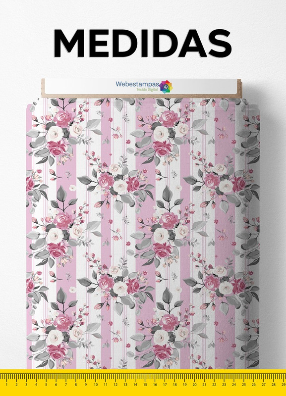 Tecido Microfibra Estampa Digital Floral Listrado Rosa 1,55 de Largura
