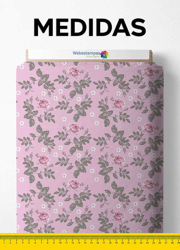 Tecido Microfibra Estampa Digital Floral Rosa e Cinza 1,55 de Largura