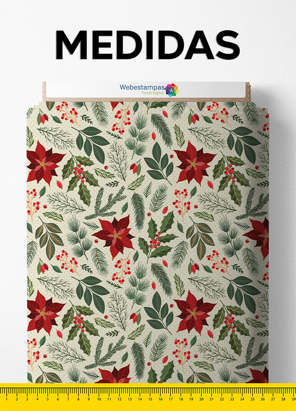 Tecido Microfibra Estampa Digital Flores Natalinas 1,55 de Largura
