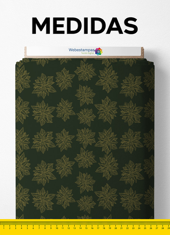 Tecido Microfibra Estampa Digital Folhas Natalinas Verde Escuro 1,55 de Largura