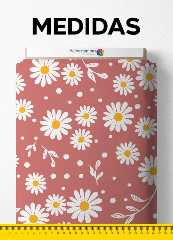 Tecido Microfibra Estampa Digital Margaridas Fundo Rosê 1,55 de Largura