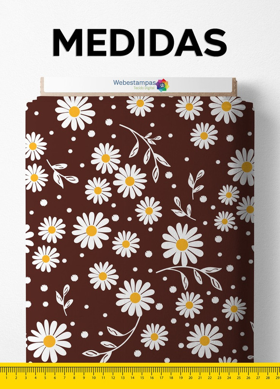 Tecido Microfibra Estampa Digital Margaridas Fundo Vermelho 1,55 de Largura