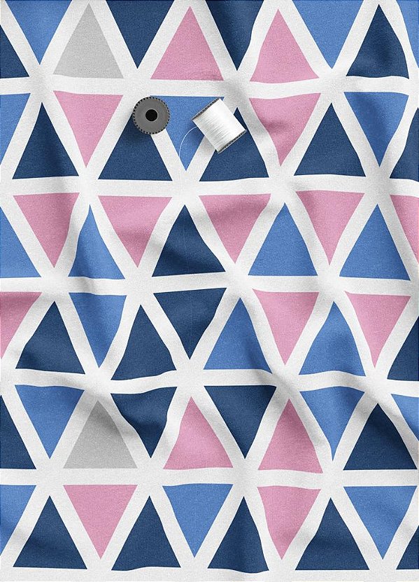 Tecido Microfibra Estampa Digital Triângulos Azul e Rosa 1,55 de Largura