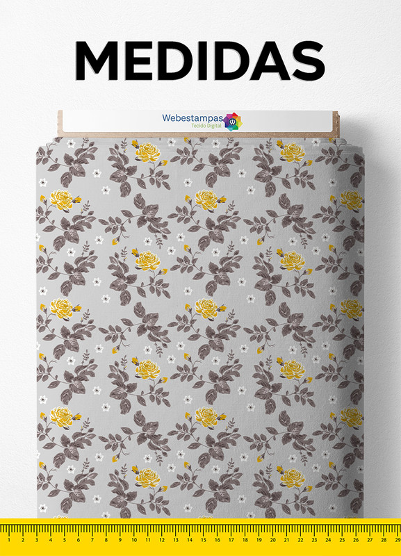 Tecido Micropercal Estampa Digital Floral Fundo Cinza 1,55 de Largura