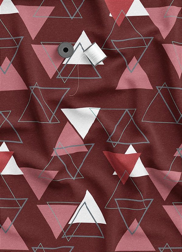 Tecido Micropercal Estampa Digital TriÂngulos Vermelho Escuro 1,55 de Largura