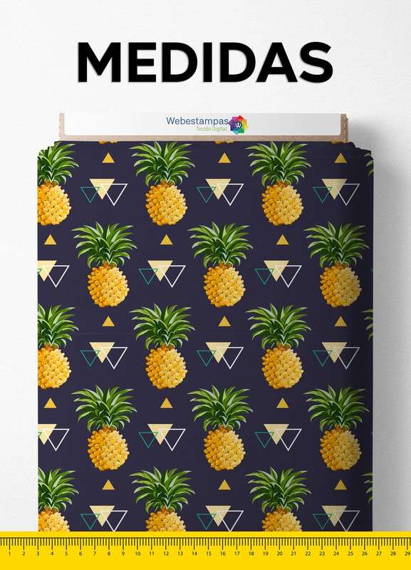 Tecido Helanca Estampa Digital Abacaxi Fundo Marinho 1,55 de Largura