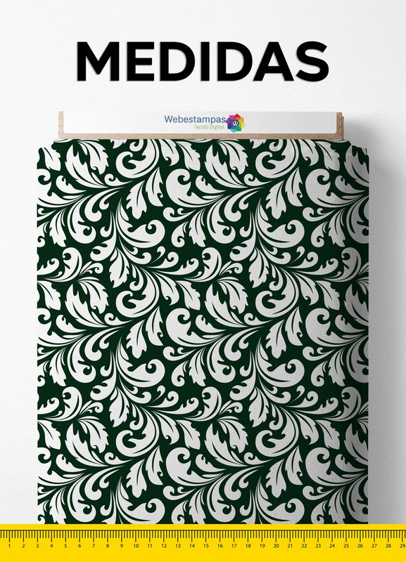 Tecido Helanca Estampa Digital Arabesco Fundo Verde Escuro 1,55 de Largura