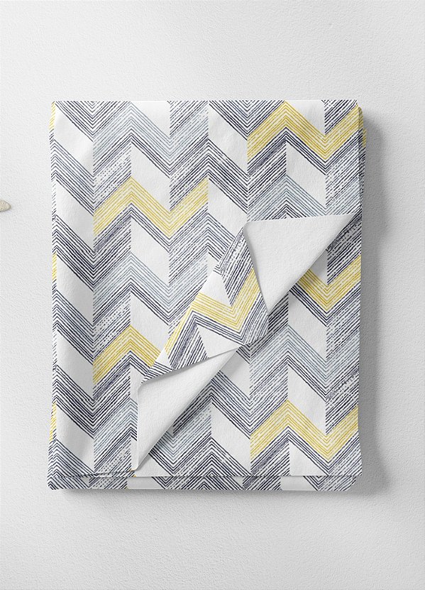 Tecido Helanca Estampa Digital Chevron Cinza e Amarelo 1,55 de Largura