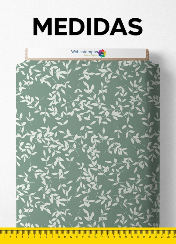 Tecido Helanca Estampa Digital Folhinhas Fundo Verde 1,55 de Largura