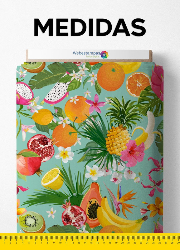 Tecido Helanca Estampa Digital Frutas Fundo Verde 1,55 de Largura