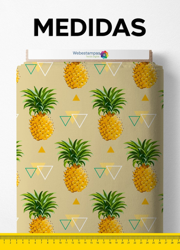 Tecido Oxford Estampa Digital Abacaxi Fundo Palha 1,55 de Largura