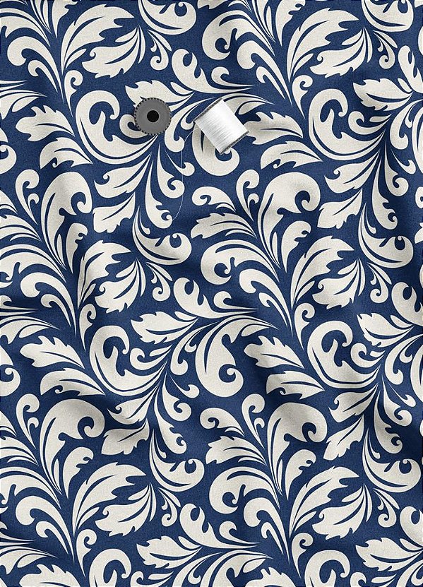 Tecido Oxford Estampa Digital Arabesco Fundo Marinho 1,55 de Largura