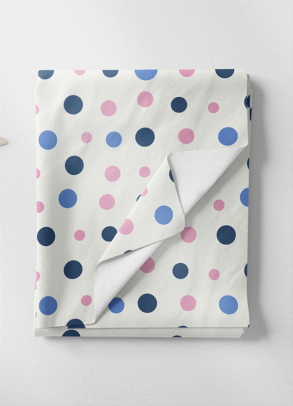 Tecido Oxford Estampa Digital Bolinhas Azul com Rosa 1,55 de Largura