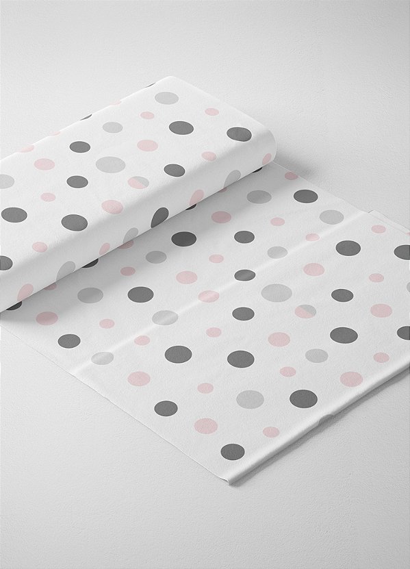 Tecido Oxford Estampa Digital Bolinhas Rosa com Cinza 1,55 de Largura