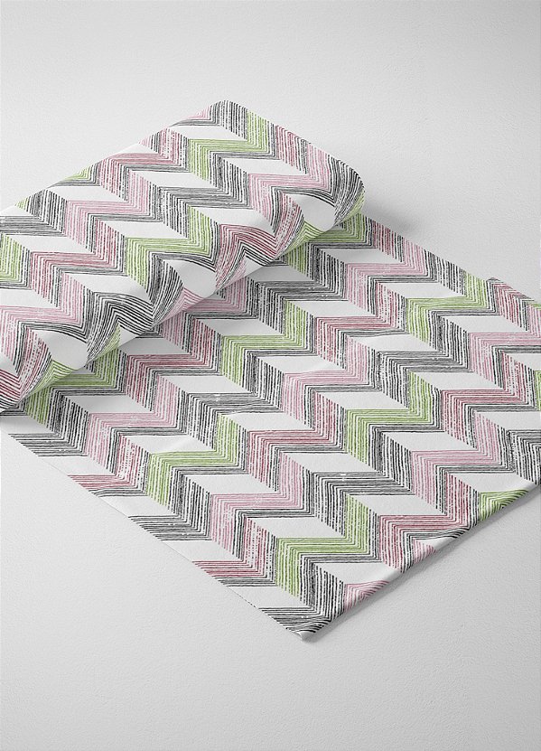 Tecido Oxford Estampa Digital Chevron Cinza, Rosa e Verde 1,55 de Largura