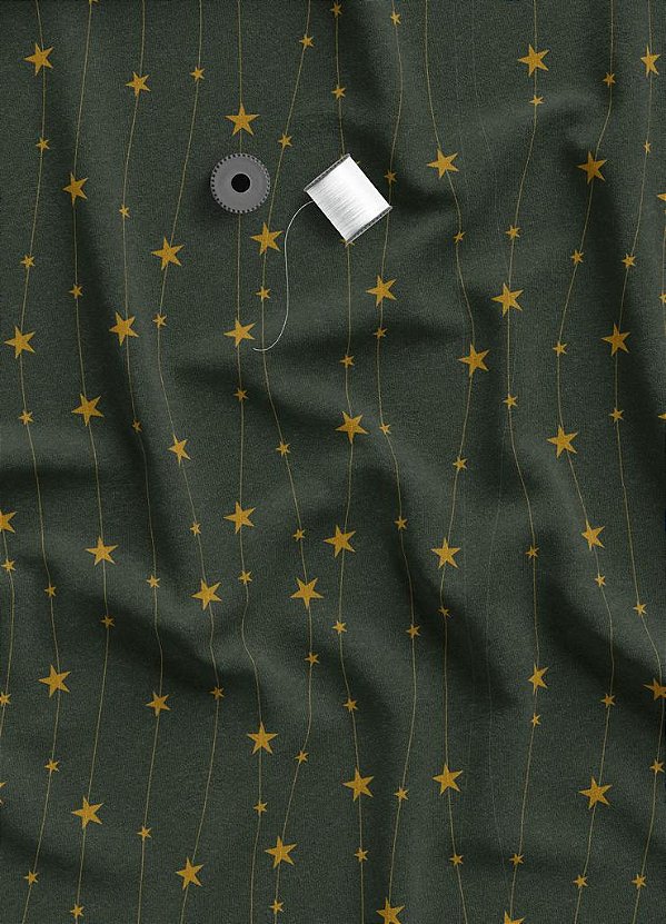 Tecido Oxford Estampa Digital Estrelas de Natal Verde Escuro 1,55 de Largura