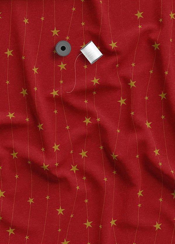 Tecido Oxford Estampa Digital Estrelas de Natal Vermelho 1,55 de Largura