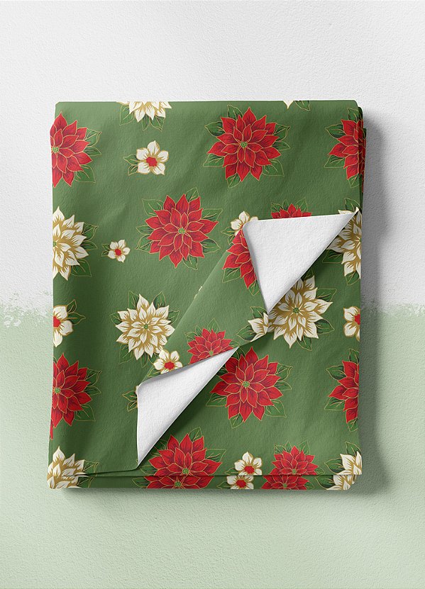 Tecido Oxford Estampa Digital Flor do Natal Verde 1,55 de Largura