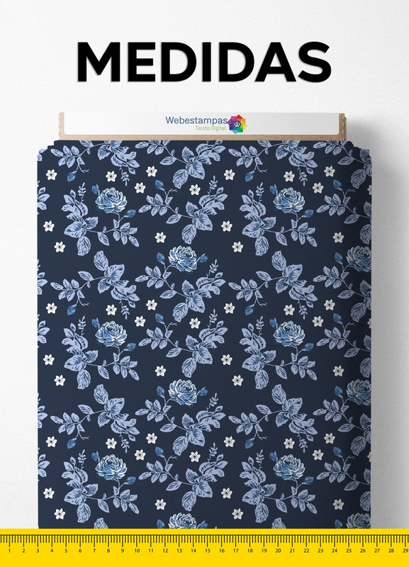Tecido Oxford Estampa Digital Flores Azul Marinho 1,55 de Largura