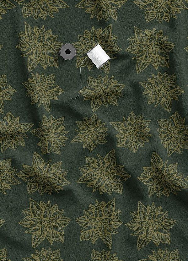 Tecido Oxford Estampa Digital Folhas Natalinas Verde Escuro 1,55 de Largura
