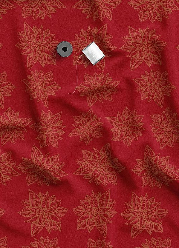 Tecido Oxford Estampa Digital Folhas Natalinas Vermelho 1,55 de Largura