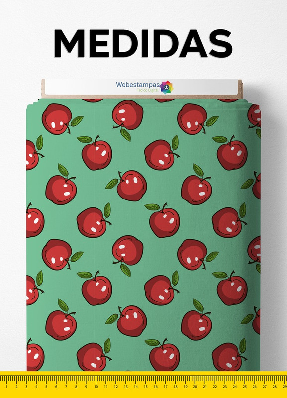 Tecido Oxford Estampa Digital Maçãs Fundo Verde 1,55 de Largura