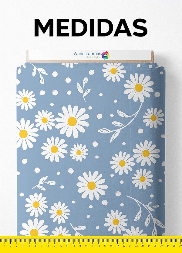 Tecido Oxford Estampa Digital Margaridas Fundo Azul 1,55 de Largura
