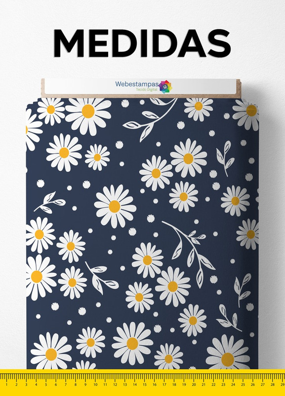 Tecido Oxford Estampa Digital Margaridas Fundo Marinho 1,55 de Largura