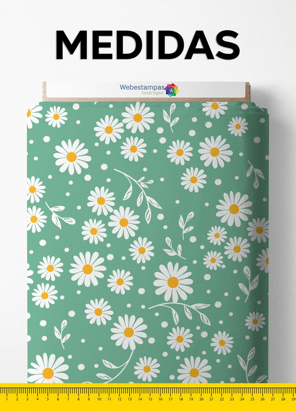 Tecido Oxford Estampa Digital Margaridas Fundo Verde 1,55 de Largura