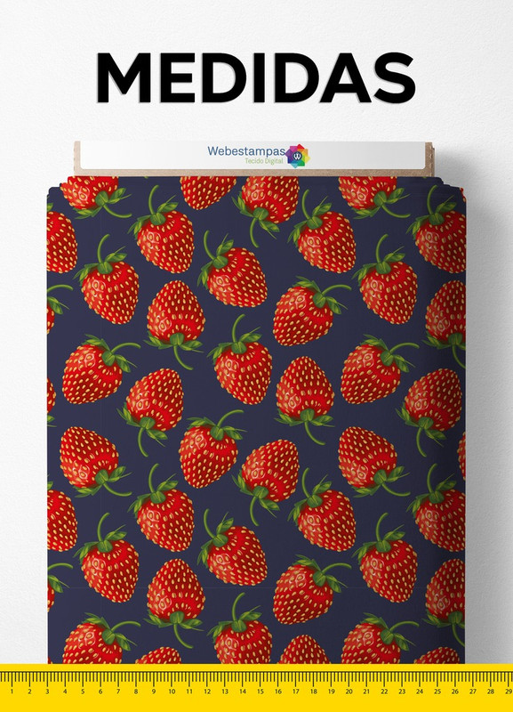 Tecido Oxford Estampa Digital Morangos Fundo Azul Marinho 1,55 de Largura