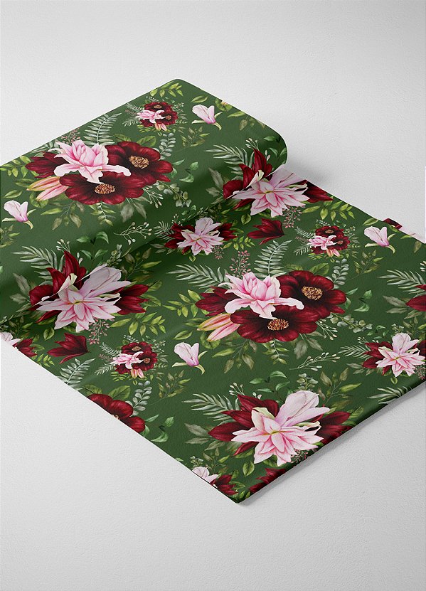 Tecido Oxford Estampa Digital Natal Floral Verde 1,55 de Largura