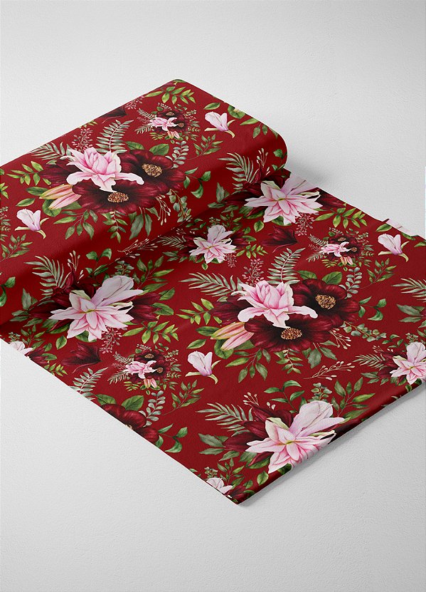 Tecido Oxford Estampa Digital Natal Floral Vermelho 1,55 de Largura