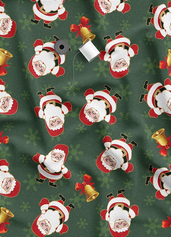 Tecido Oxford Estampa Digital Natal Papai Noel Verde 1,55 de Largura