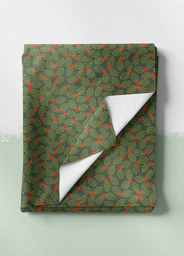 Tecido Oxford Estampa Digital Ramos de Natal Verde 1,55 de Largura