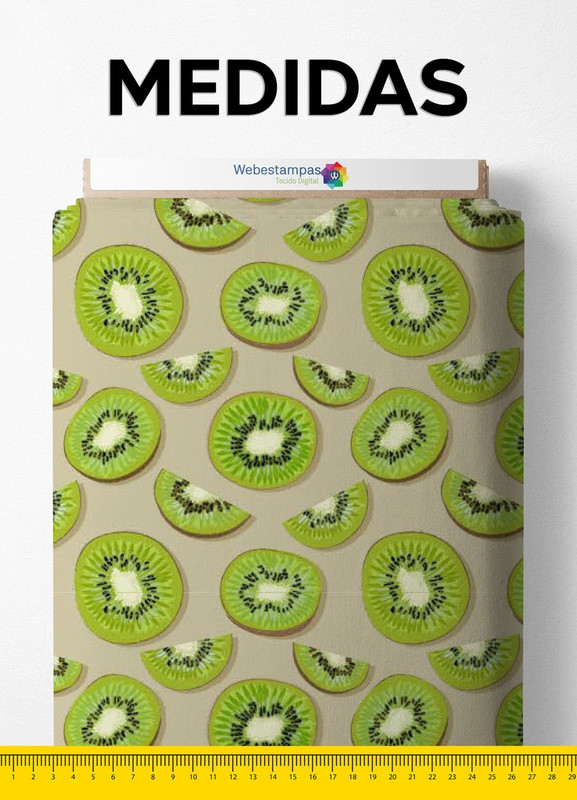 Tecido Tactel Estampa Digital Kiwi Fundo Bege 1,55 de Largura