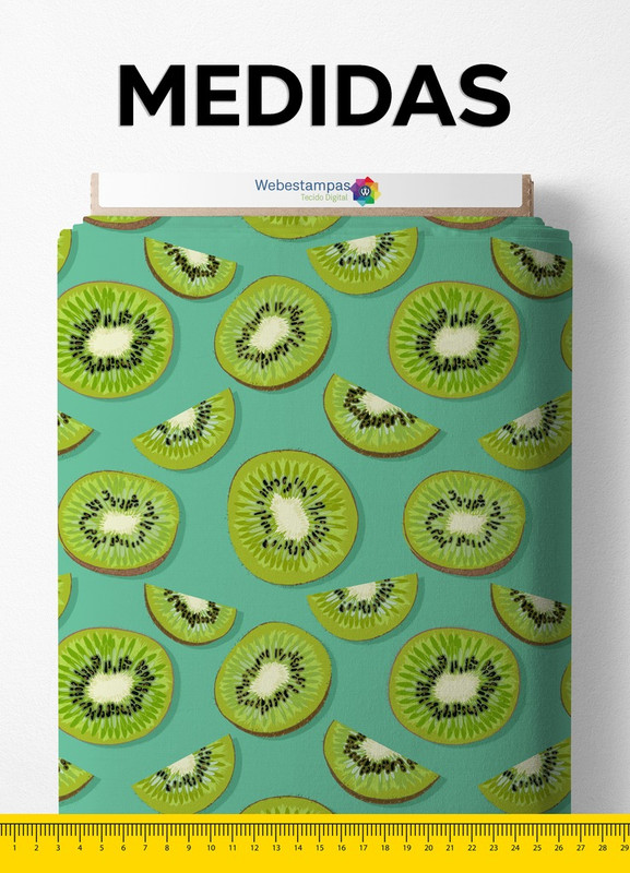 Tecido Tactel Estampa Digital Kiwi Fundo Verde 1,55 de Largura