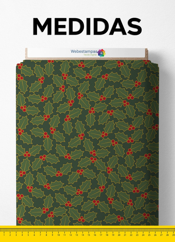 Tecido Tactel Estampa Digital Ramos de Natal Verde 1,55 de Largura