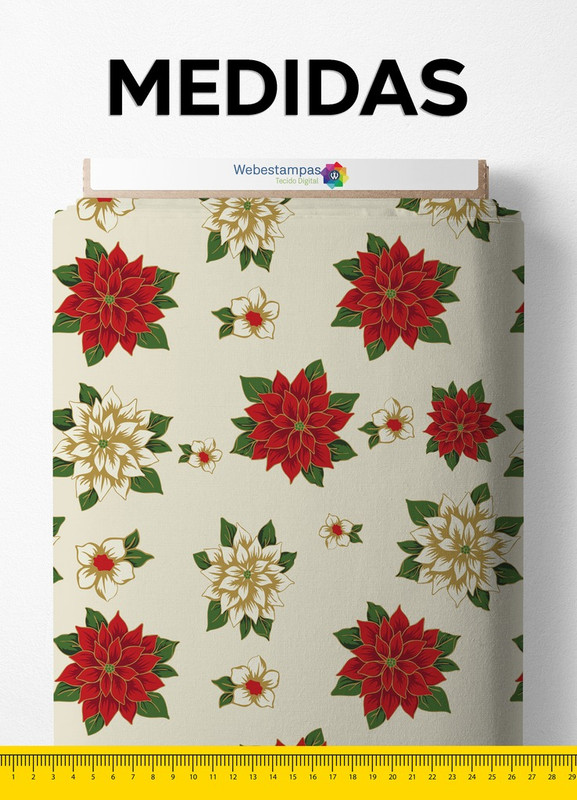 Tecido Veludo Suede Estampa Digital Flor do Natal 1,40m de Largura