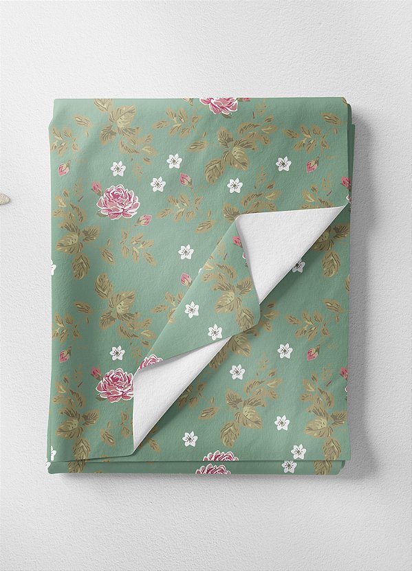 Tecido Veludo Suede Estampa Digital Flores Rosa e Verde 1,40m de Largura