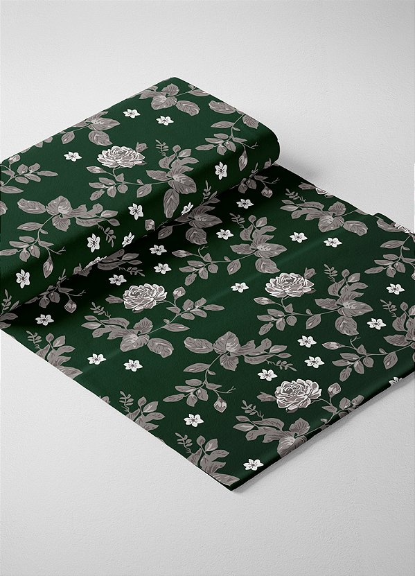 Tecido Veludo Suede Estampa Digital Flores Rosa e Verde 1,40m de Largura
