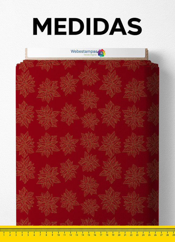 Tecido Veludo Suede Estampa Digital Folhas Natalinas Vermelho 1,40m de Largura