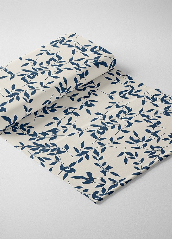 Tecido Veludo Suede Estampa Digital Folhinhas Azul 1,40m de Largura