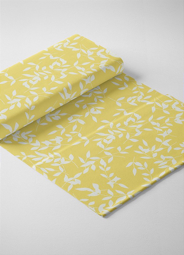 Tecido Veludo Suede Estampa Digital Folhinhas Fundo Amarelo 1,40m de Largura